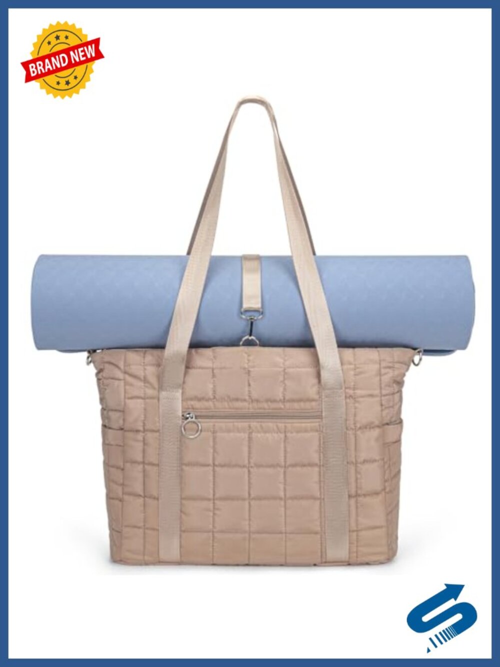 KAVIGOR Quilted Tote Bag for Women with Zipper Puffer Gym Yoga Mat Straps